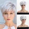 Short Natural Layered Wigs Soft Mommy Hair For Daily Cosplay Use Gray White Wave Synthetic Wig Heat Resistant Fibre