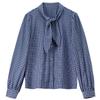 Women's Retro Plaid Tie-Neck Long-Sleeve Blouse