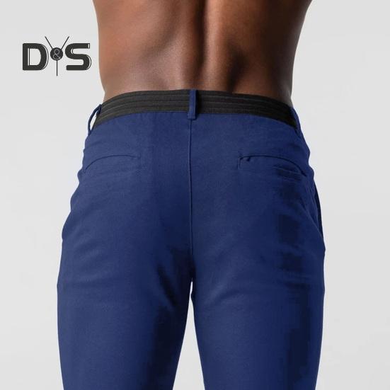 Pantalones de hombre elásticos de cintura media con botones y bolsillos con cierre de cremallera pantalones largos formales de negocios suaves y transpirables de Color sólido ajustados