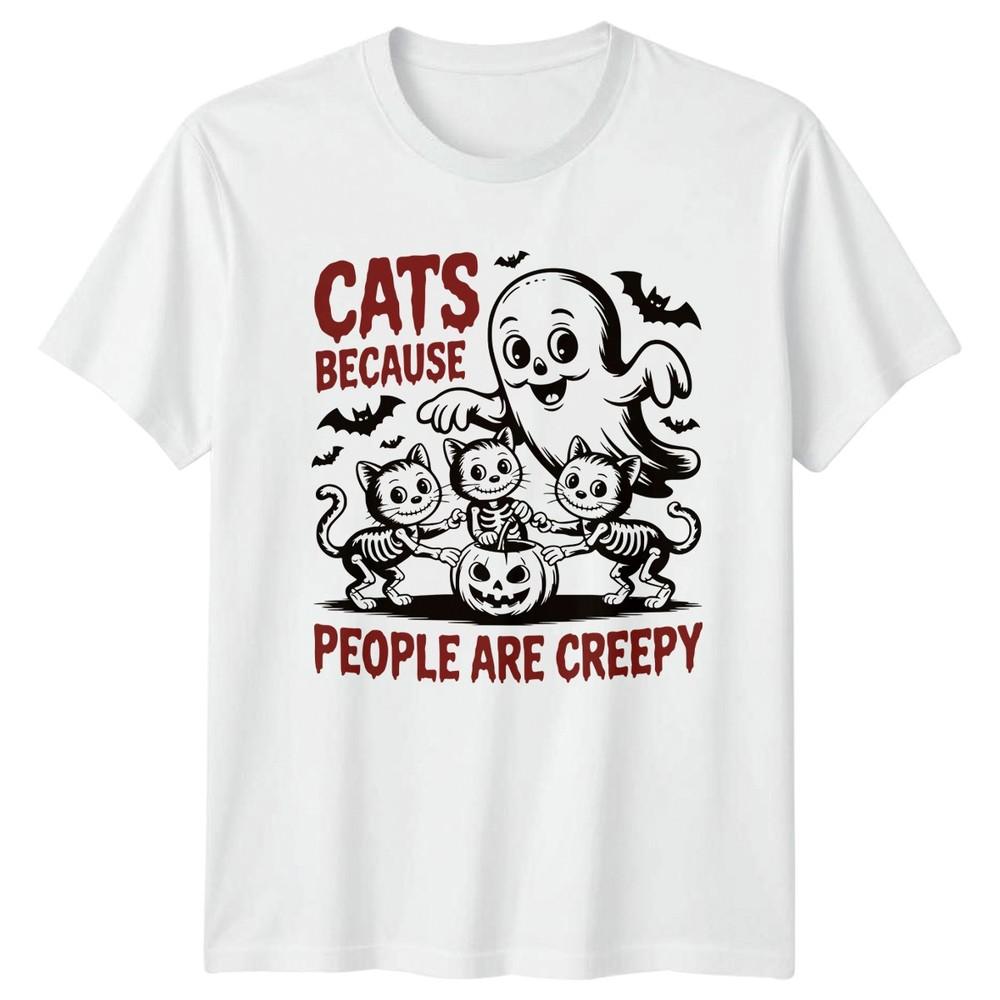 Cats Because People Are Creepy TShirt Spooky Cat Ghost Halloween S