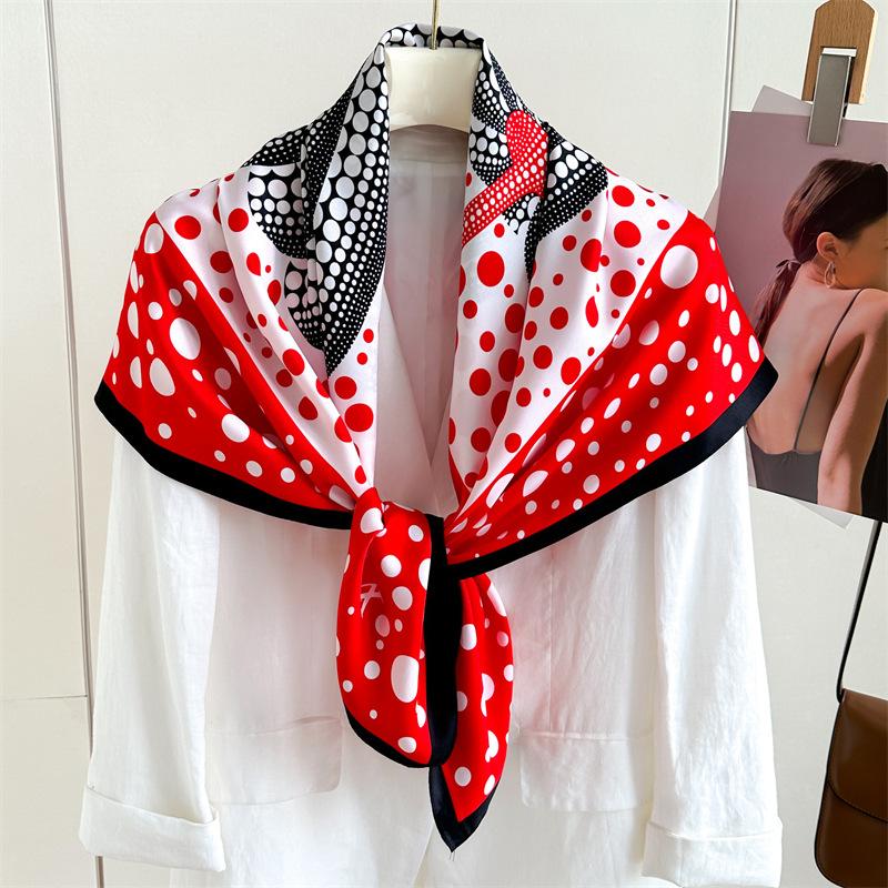 Headscarf Printed Twill Silk Large Square Scarf Small Fragrant Silk Scarf Women'S Anti-Sun Scarf Decorative Scarf Shawl 90Cm