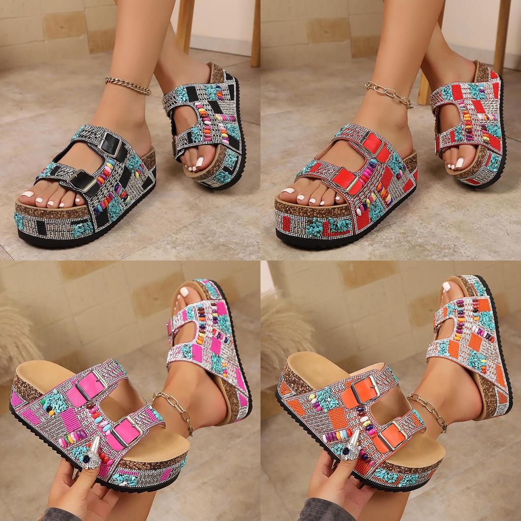 Summer Beach Sandals With Thick Bottom Water Drip Diamonds For Women