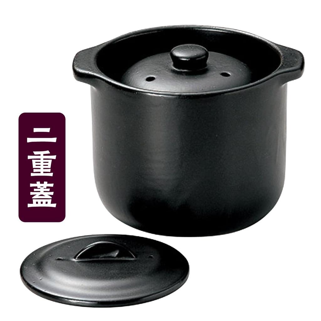 Sento Senga Pottery Microwave Rice Cooker, CeraCook, Double Lid, Black Glaze (1.5 inch), Banko Ware, Made in Japan, 10-05