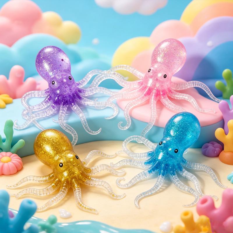 Realistic Colorful Octopus Squeezable Toy Soft Jelly Squeeze Stress Relief Sensory Toy For Kids & Adults