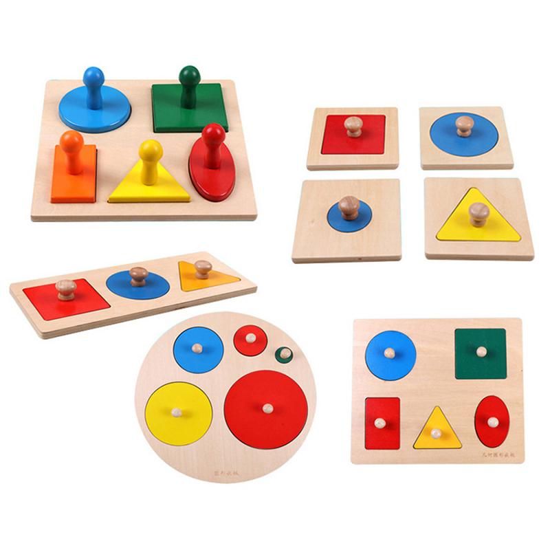 Montessori Puzzle Toys Wooden Geometric Shapes Sorting Math Colorful Preschool Learning Educational Game Baby Toddler Toys