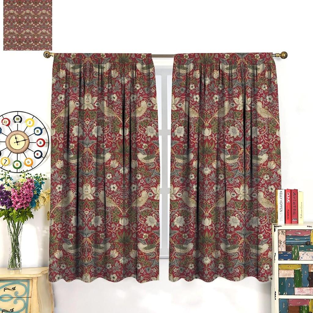 Tende Oscuranti Boho William Morris   Tende Finestra con Stampa Retro Uccello Pianta Fiore Naturale   per Soggiorno Camera da Letto 21(W