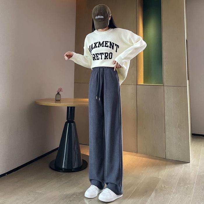 2024 Women's European Cotton High-Waisted Wide-Leg Chenille Pants - Autumn Casual Wear