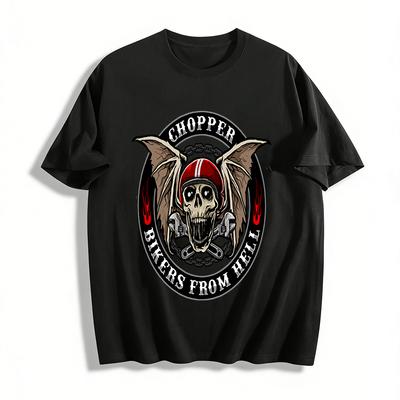 Chopper Bikers From Hell Skull Print Motorcycle Style Casual Tee Pure Cotton T-shirt