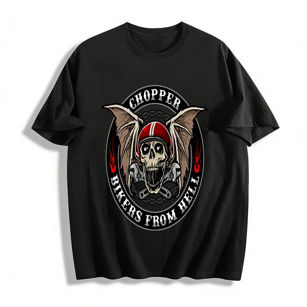 Chopper Bikers From Hell Skull Print Motorcycle Style Casual Tee Pure cotton T-shirt XXS