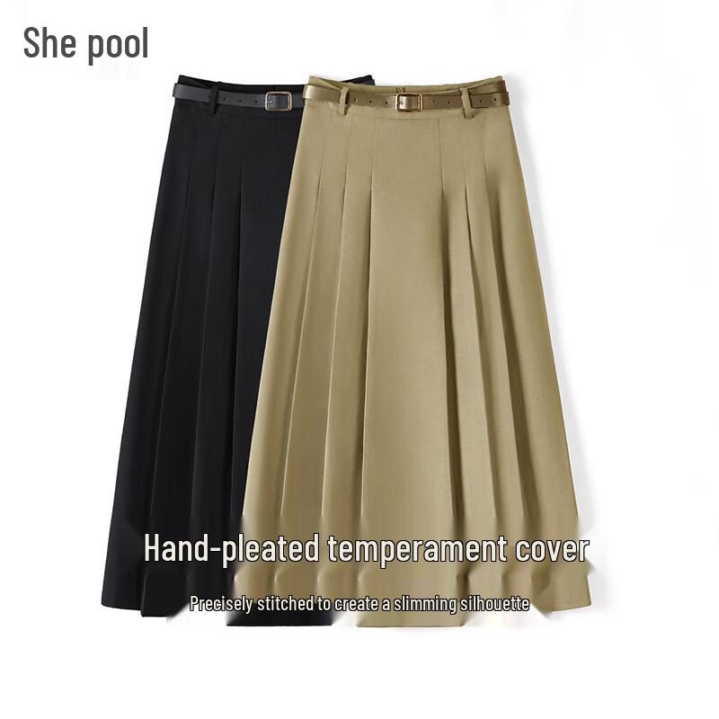 Women s High-Waist Pleated A-Line Midi Skirt XL