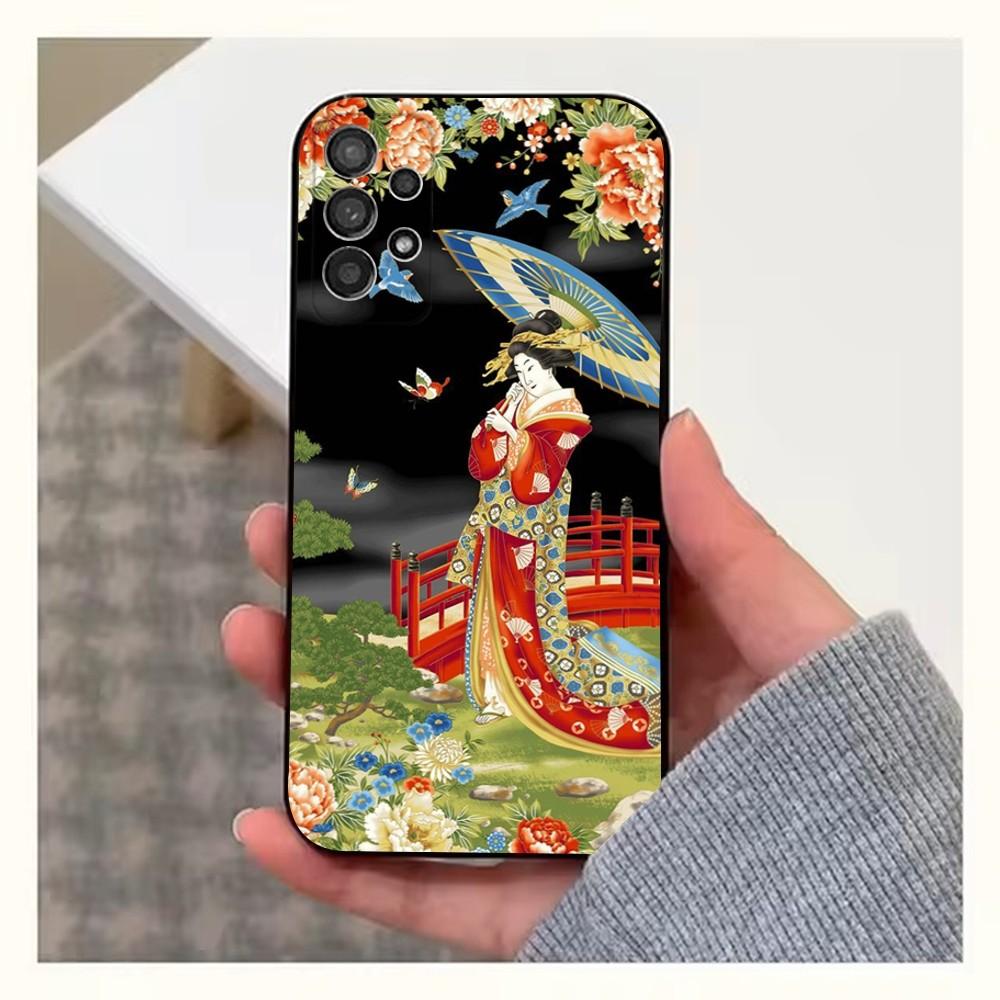 Japanese Geisha W-Woman Phone Case For Samsung S25,S24,S23,S22,S20,S21,S10,Ultra,Plus,Lite,FE,Soft Silicone Black Cover