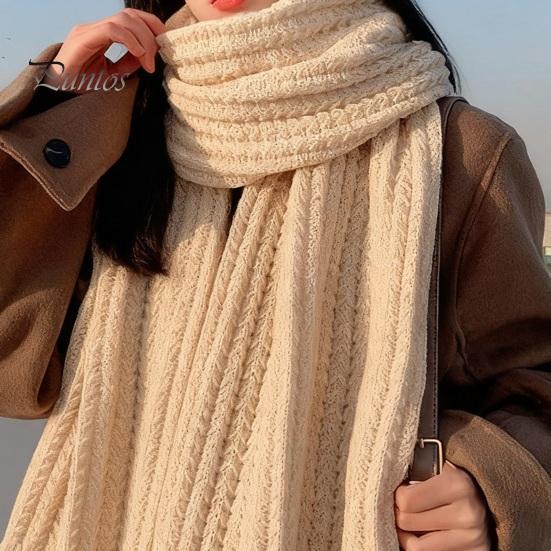 Solid Color Wrap Women Scarf Thickened Warm Autumn Winter Versatile Comfortable Knitting Long Fashion Accessory