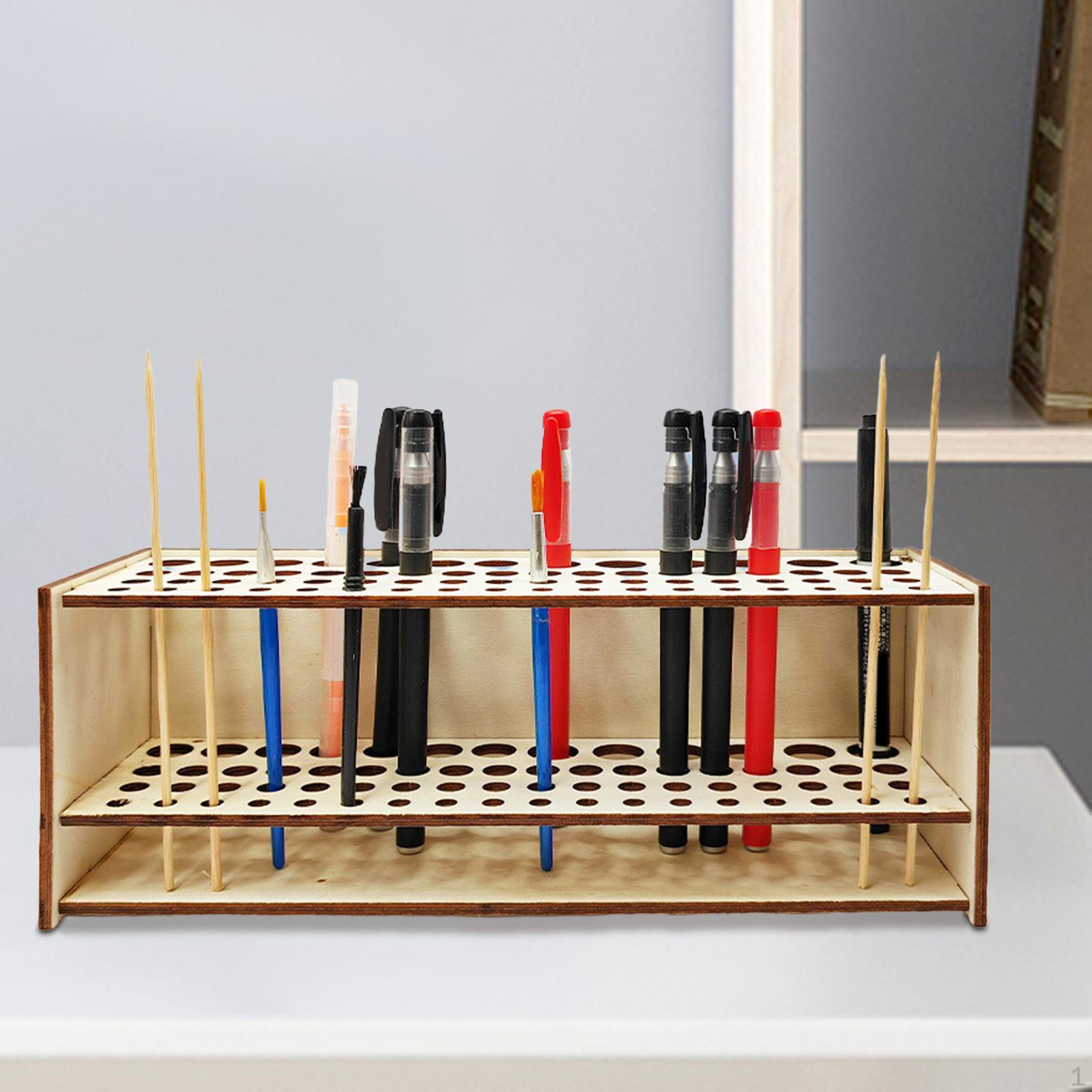 

Paint Brush Rack Stand, Wooden Holder 67 Brushes Wood Desk Pen Storage Rack,