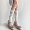 Ruffled Sheer Calf Socks with Heel Ribbons and Bows, Ballet Style, Korean Version.