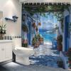 Greek Alley Shower Curtain Whitewashed Walls Terracotta Pots Flowers Polyester Machine Washable With 12 Hooks For Bathroom Decor