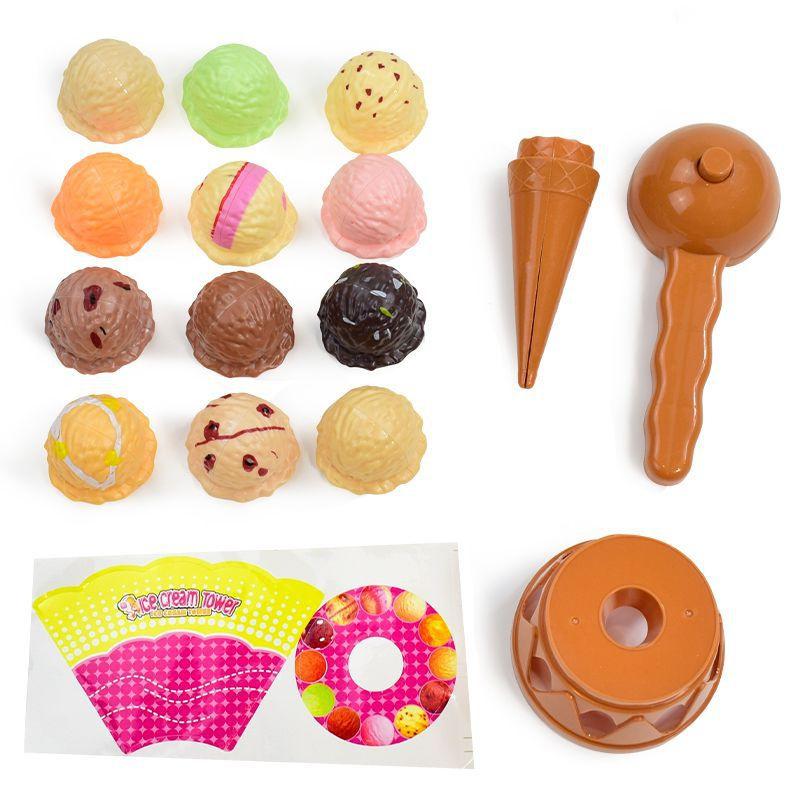

Children Simulation Ice Cream Food Kitchen Toys Ice Cream Stacking Tower Balance Game Pretend to Play Set Educational Toys Gifts