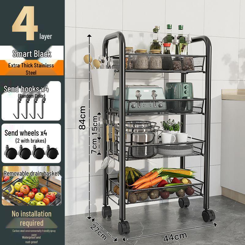 Multi-Layer Kitchen Storage Rack with Wheels for Microwave and Vegetables