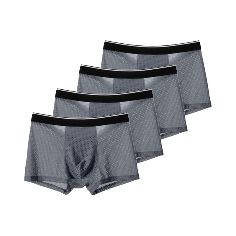 4ks síťované bezešvé boxerky šortky Pánské spodní prádlo Ledové hedvábné spodky Pohodlné spodní prádlo U vypouklé kalhotky