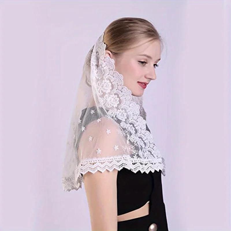 Women's Lace Catholic Veil for Church Head Covering Flowers Chapel Scarf Mass Shawl Kerchief Hair Accessories