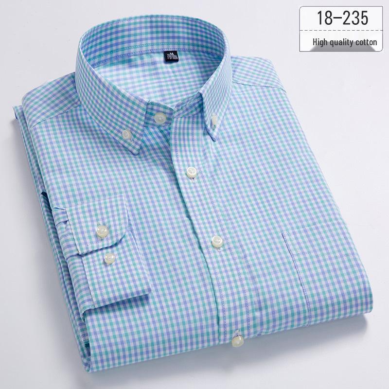 Men's Slim Fit Plaid Striped Pure Cotton Shirt