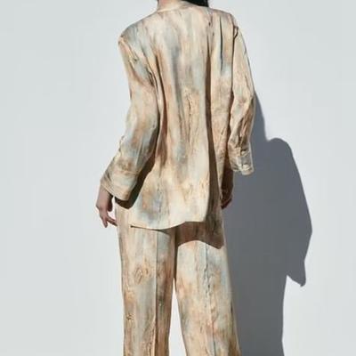 Women's Pants Sets Shirts Set Spring Summer 2 Pieces Sets Trousers Tie Dye Asymmetric Shirts High Waist Straight Pants Suit