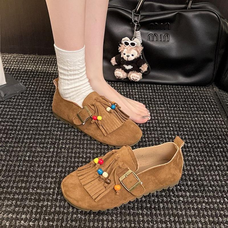 Fashion 2025 Spring and Autumn New Women's Shoes Thin Fashion Beaded Tassel Casual Shoes Soft Bottom Flat Casual Shoes