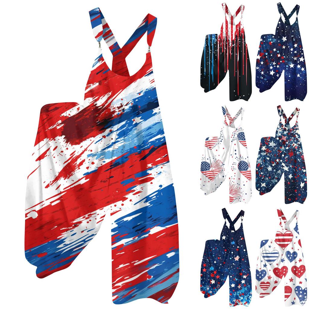 Damen Sommer Overalls Blumendruck Vintage Jumpsuit (Nicht verstellbare Träger)