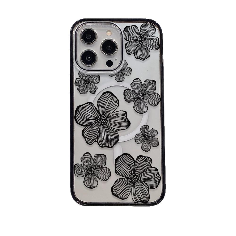 New Sketch Flower Iphone15 Magnetic Mobile Phone Case Transparent Apple 17promax Anti-drop High Value