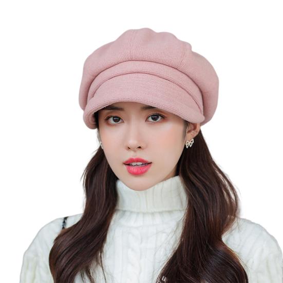 

Women Octagonal Hat Vintage Short Brim Solid Color Washable Lightweight Keep Warm Painter Artist Lightweight Women Beret for Student розовый
