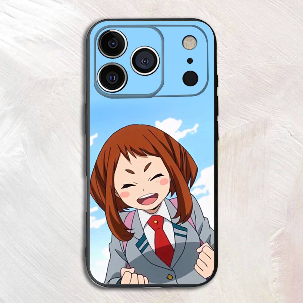 Anime Figur O-Ochaco U-Uraraka Schwarzes Handyhülle Für iPhone 17,16,15,14,13,12,13,11 Pro Max Plus mini Silikon Weiche Rückseite