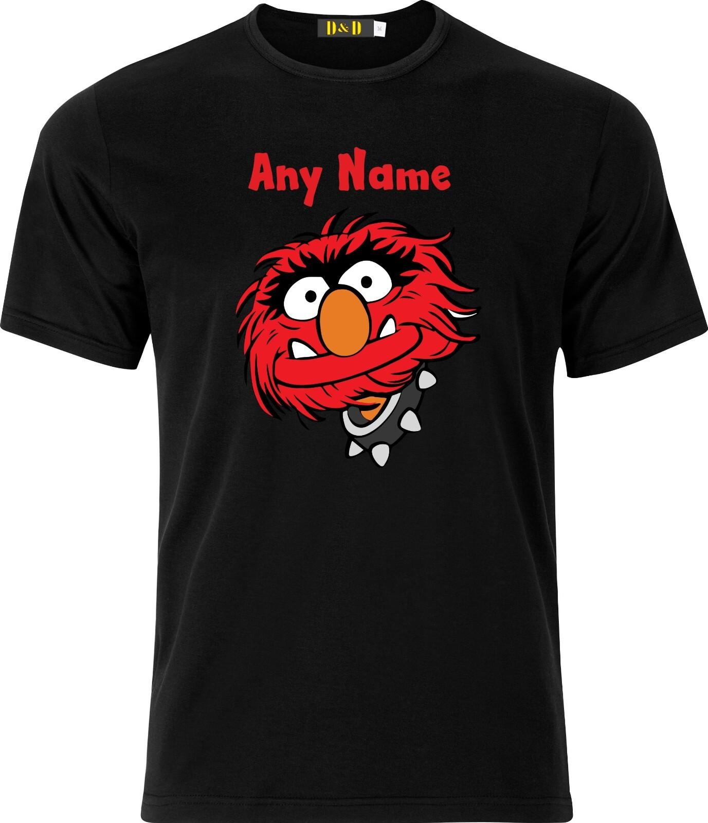 Personalised Animal from the Muppets Full Colour D.T.F Black Cotton T Shirt Mens Womens Tees Top M