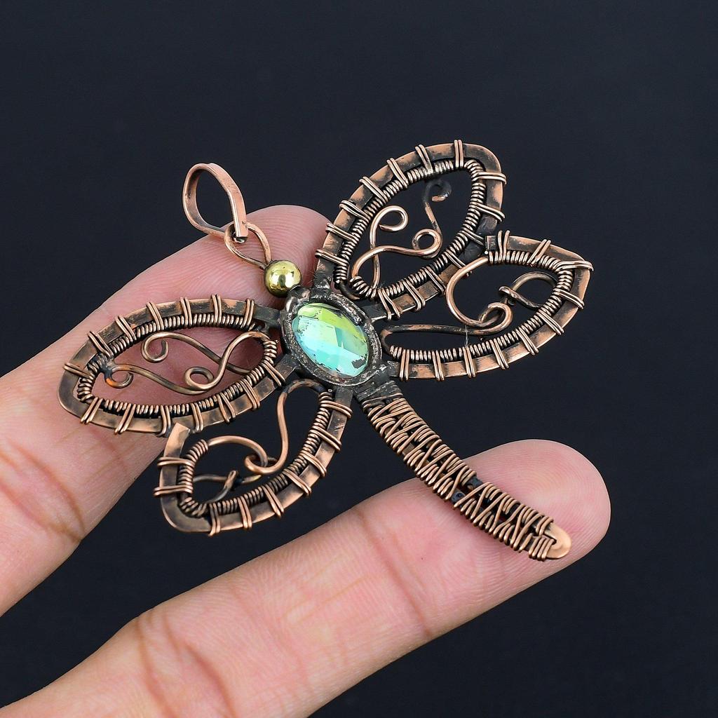 Faceted Mystic Topaz 999 Copper Wire Wrapped Pendant, Handmade Gemstone Pendant Jewelry, Gifts For Wife Brand New Pendant