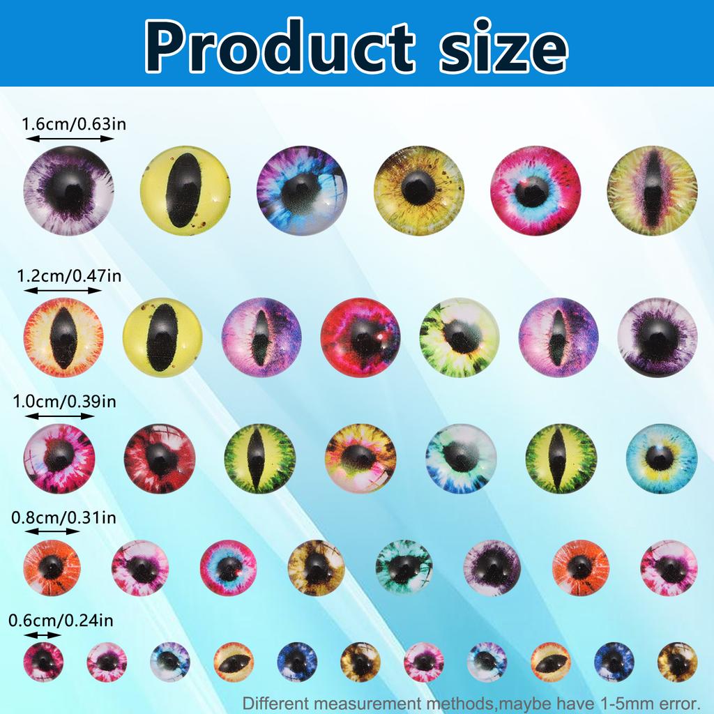30/60Pcs 6-16mm Animal Glass Eyes Round Eyes Half Round Dragon Eyes 5 Sizes Mini Animal Eyes Cabochons for Art Doll Props Making
