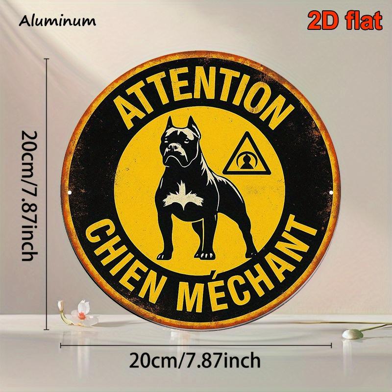 Vintage Aluminum Beware of Dog Sign Round Retro Caution Wall Decor 20x20cm(8x8inch)