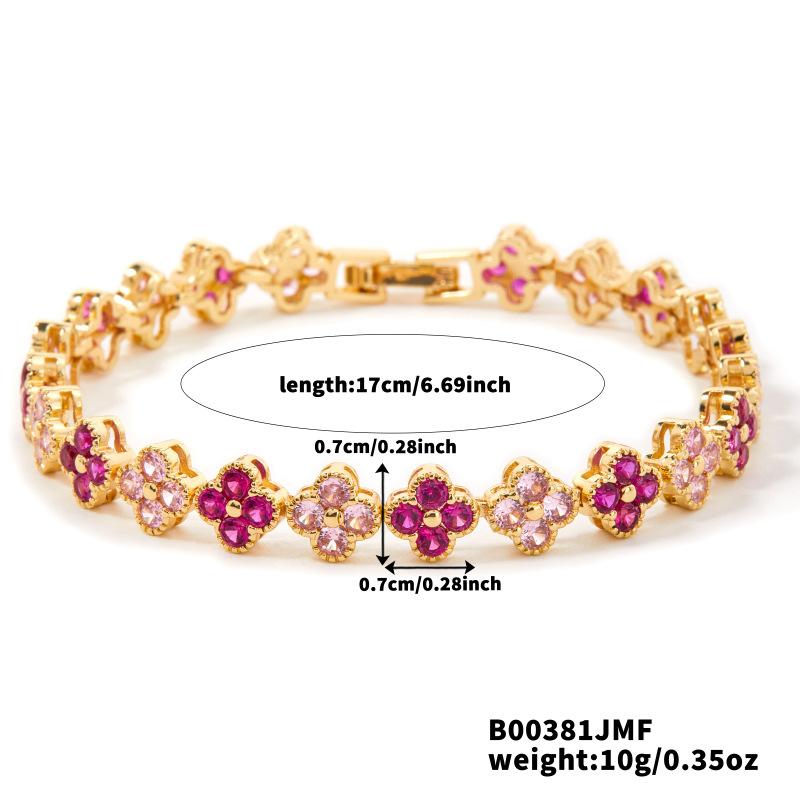 Light Luxury Colorful Zircon Flower Charm Trendy 18K Gold Plated & Rhodium Plated Women's 17cm Rainbow Tennis Bracelet