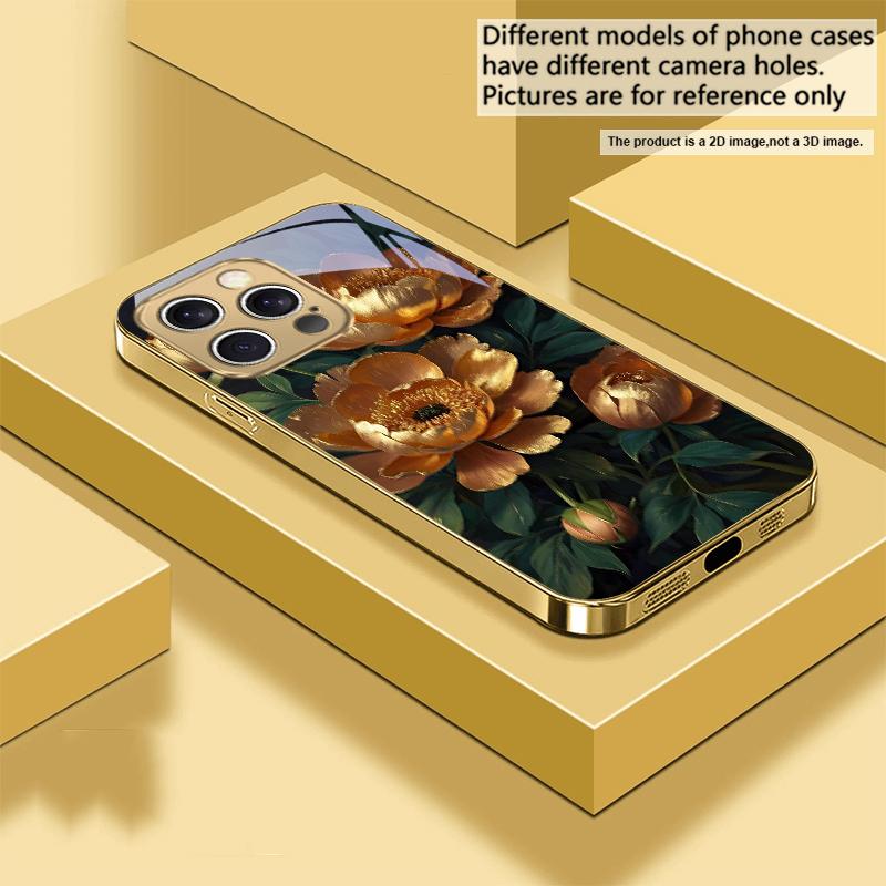 Prosperous Golden Peony For IPhone 17Pro Max 16 17 Pro 15 Pro 14 13 Plus 12 Mini 11Pro Max XR 16E 17 Air Golden glass phone case