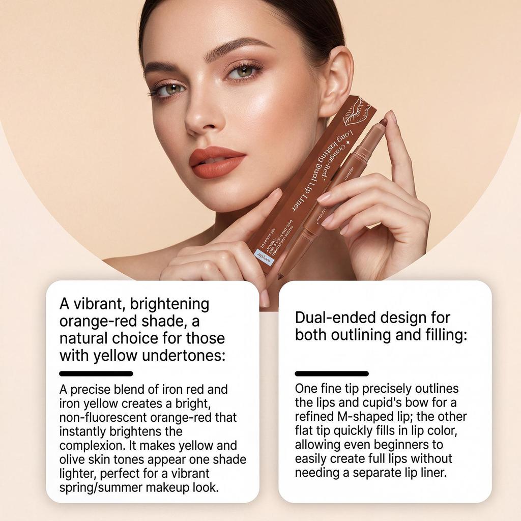 Zephoco Soft & Moist Double-Ended Lip Liner (Orange-Red) – Lightweight, Highly Pigmented, Long-Lasting Daily Lip Makeup.