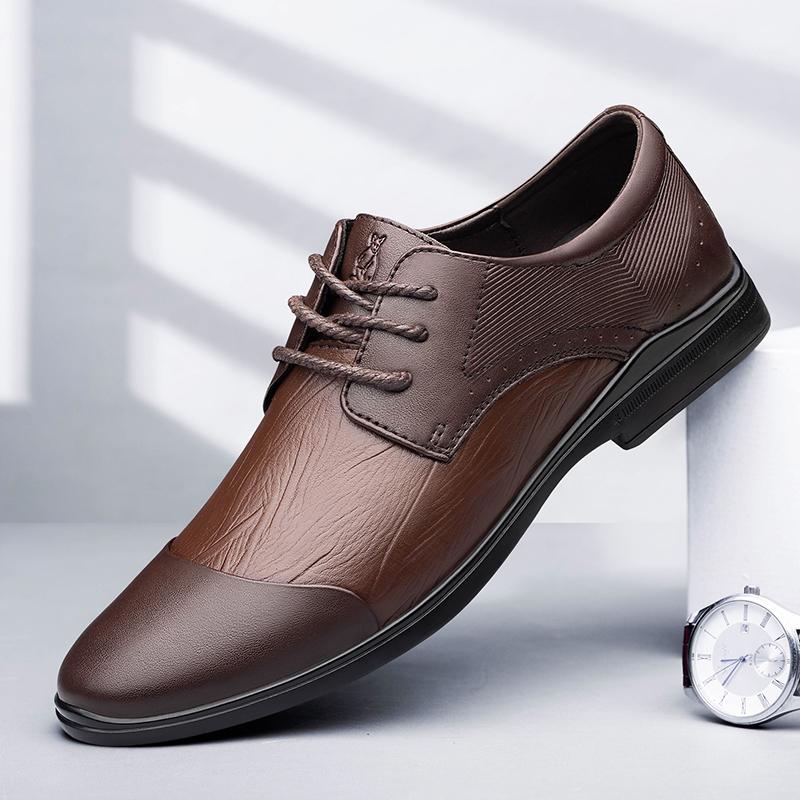 Fashion Genuine Leather Mens Shoes Lace Up Casual Business Footwear Point Toe Office Formal Shoes Luxury Brand Male Oxford Shoes