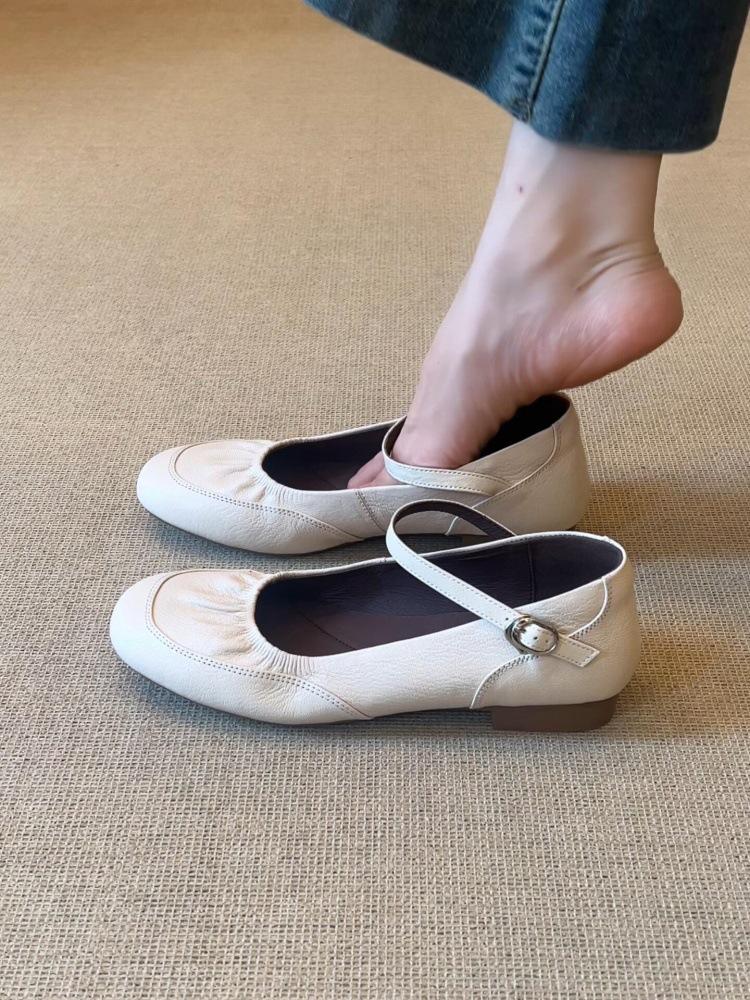 Sheepskin version~ Niche design simple round head Mary Jane shoes women's new models are not tired of commuting versatile flat-soled single shoes
