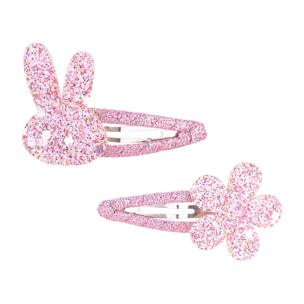 2Pcs/Set Sweet BB Glitter Hairpins for Baby Girls Rabbit Flower Hair Clips Barrettes Headwear Fashion Kids Hair Accessories