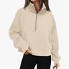 Women's Raglan Sleeve Fleece Loose Coat - Half-Zip Stand Collar Sweatshirt for Autumn and Winter