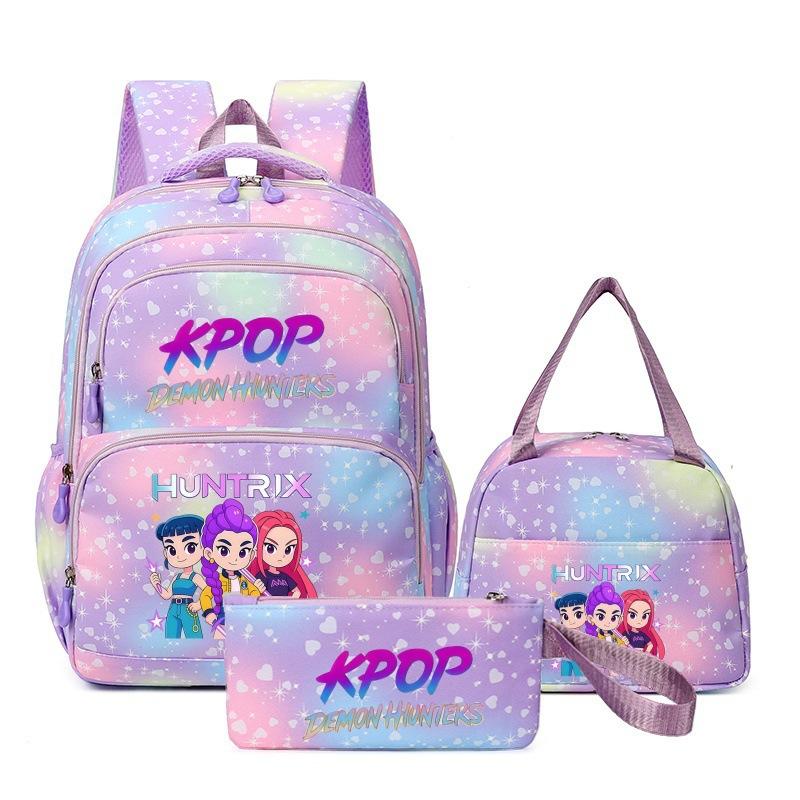 Girls' Group Printed Backpack, Teenage Girl Student Schoolbag, Children'S Large-Capacity Schoolbag Three-Piece Set