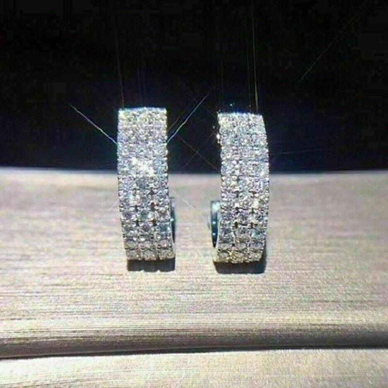 Exquisite Full Diamond Zirconia Three-Row Drop Earrings - Cross-Border Hot Selling Bride Jewelry
