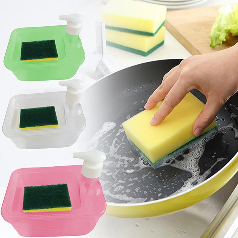 Hand Soap Dispenser Automatic Soap Dispenser And Scrubber Holder With Sponge 2-In-1 Liquid Soap Dispenser With Dishwashing Brus