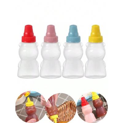 4pcs Mini Portable Sauce Bottles Set For Honey, Tomato Sauce, Salad Dressing, Disposable Seasoning Bottle,Kitchen