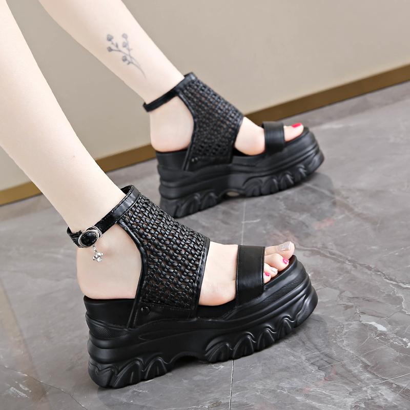 Fashion 9.5CM Women Summer Sandals Open Toe Woven Platform Wedge Sneakers Slippers 2025 Women Casual Shoes Beach Sandálias Das Mulheres