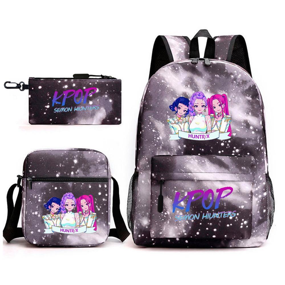 Kpop Witch Hunters Printed Student School Bag Backpack Shoulder Pencil Case Three-Piece Set Three piece set