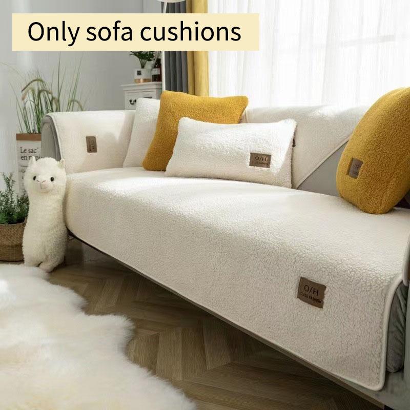 Lamb Wool Sofa Cover Plush Soft Warm Cushion Couch Protector Thicken Non-Slip Solid Color Slipcover for Living Room Decor Modern