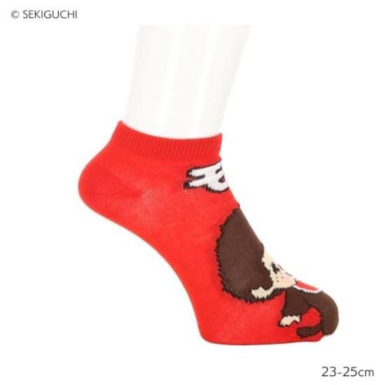 Monchhichi High Touch Pattern Socks Left Right Different Designs 23-25cm Sneaker Length Red Women