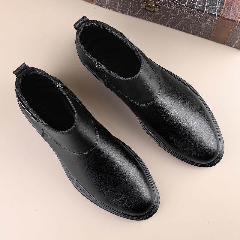 Genuine Leather Mens Business Shoes Comfy Retro Chelsea Ankle Boots High Quality Non-Slip Male Shoes Warm Plush Fur Winter Boots